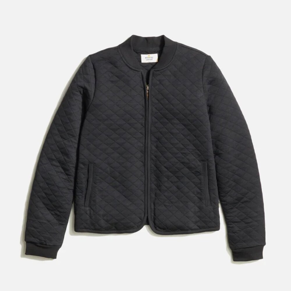 Marine Layer Women's Corbet Quilted Bomber in Black Medium